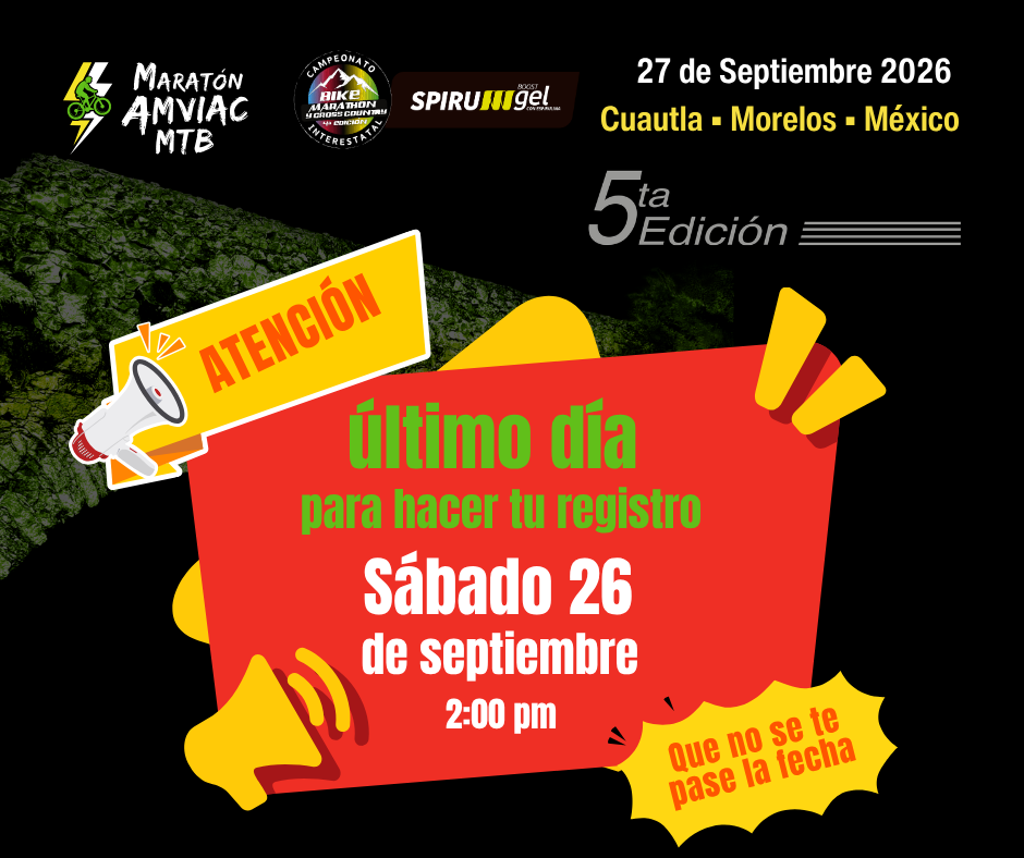 Límite de registro de inscripciones en línea, sábado 26 de septiembre 2:00 pm